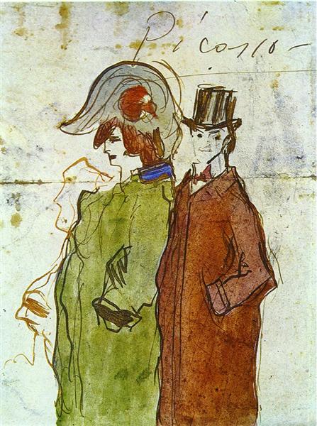 Classical Oil Painting Picasso With Partner Art Nouveau
